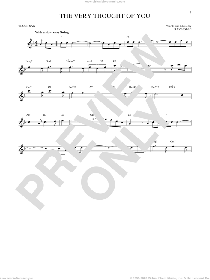 The Very Thought Of You sheet music for tenor saxophone solo by Ray Noble, intermediate skill level