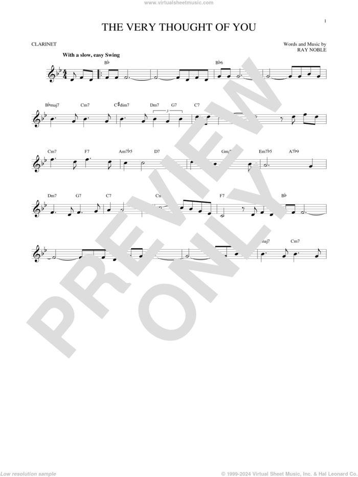 The Very Thought Of You sheet music for clarinet solo by Ray Noble, intermediate skill level