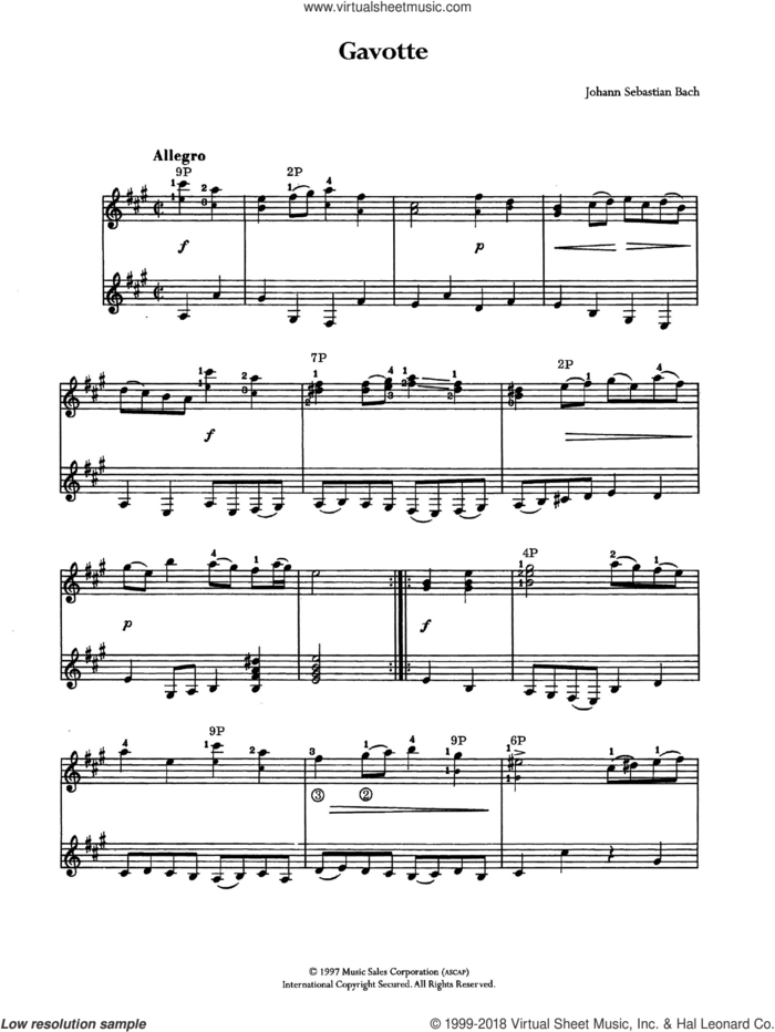 Gavotte (from French Suite No. 5) sheet music for guitar solo by Johann Sebastian Bach, classical score, intermediate skill level