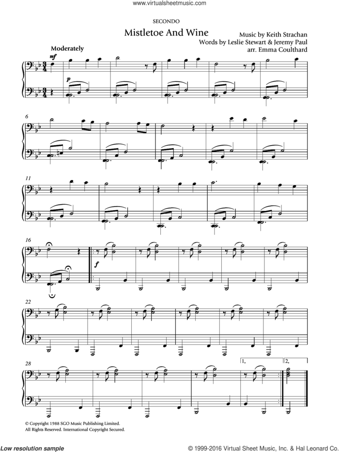 Mistletoe And Wine sheet music for piano solo by Cliff Richard, Emma Coulthard, Jeremy Paul, Keith Strachan and Leslie Stewart, intermediate skill level