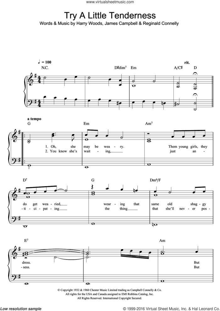 Try A Little Tenderness sheet music for voice and piano by Otis Redding, The Commitments, Harry Woods, James Campbell and Reg Connelly, intermediate skill level