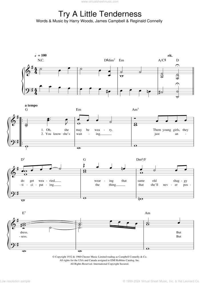 Try A Little Tenderness sheet music for voice and piano by Otis Redding, The Commitments, Harry Woods, James Campbell and Reg Connelly, intermediate skill level