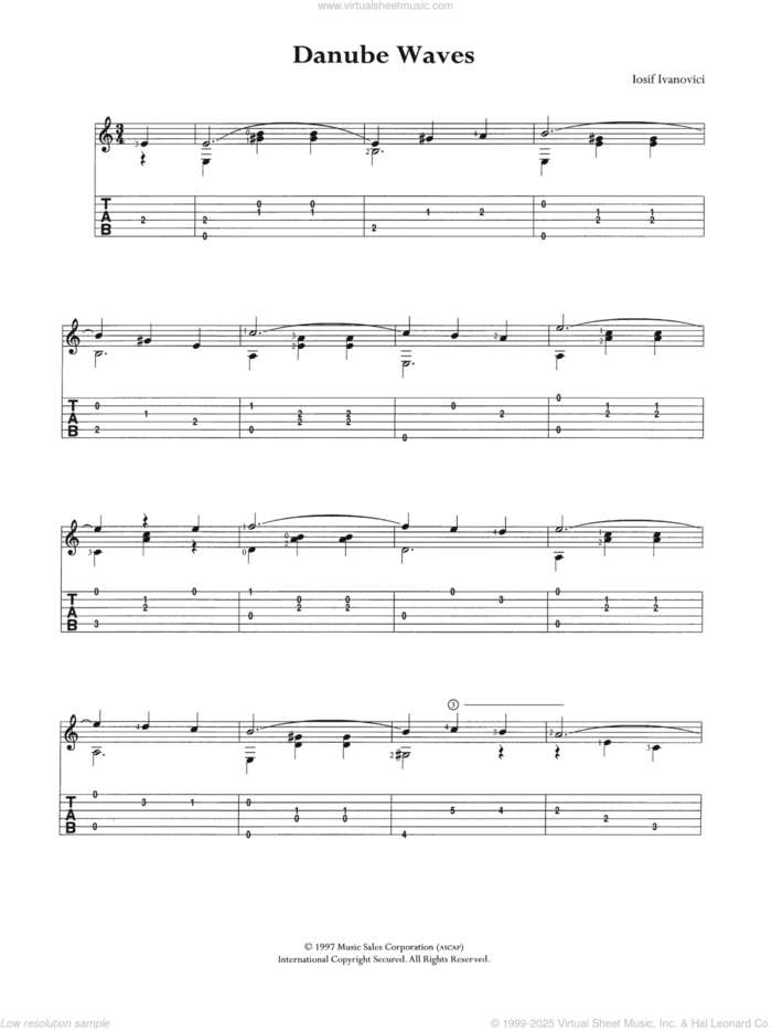 Danube Waves sheet music for guitar (tablature) by Iosif Ivanovici, classical score, intermediate skill level