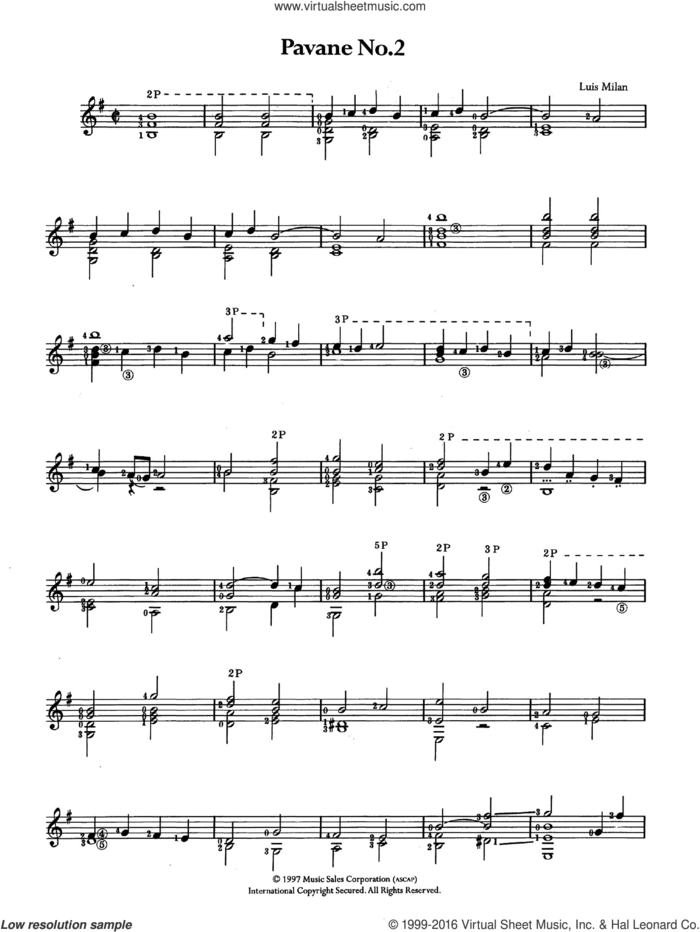 Pavane No. 2 sheet music for guitar solo (chords) by Luis de Milán and Luis de Milan, classical score, easy guitar (chords)