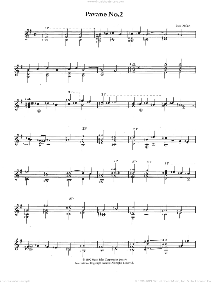 Pavane No. 2 sheet music for guitar solo (chords) by Luis de Milán and Luis de Milan, classical score, easy guitar (chords)