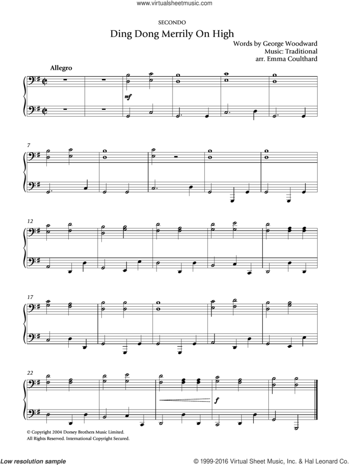 Ding Dong! Merrily On High sheet music for piano solo by George Woodward, Emma Coulthard and Miscellaneous, intermediate skill level