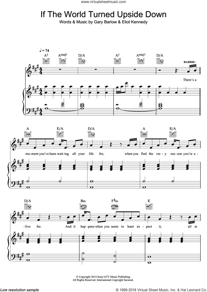 If The World Turned Upside Down (from 'Finding Neverland') sheet music for voice, piano or guitar by Eliot Kennedy and Gary Barlow, intermediate skill level