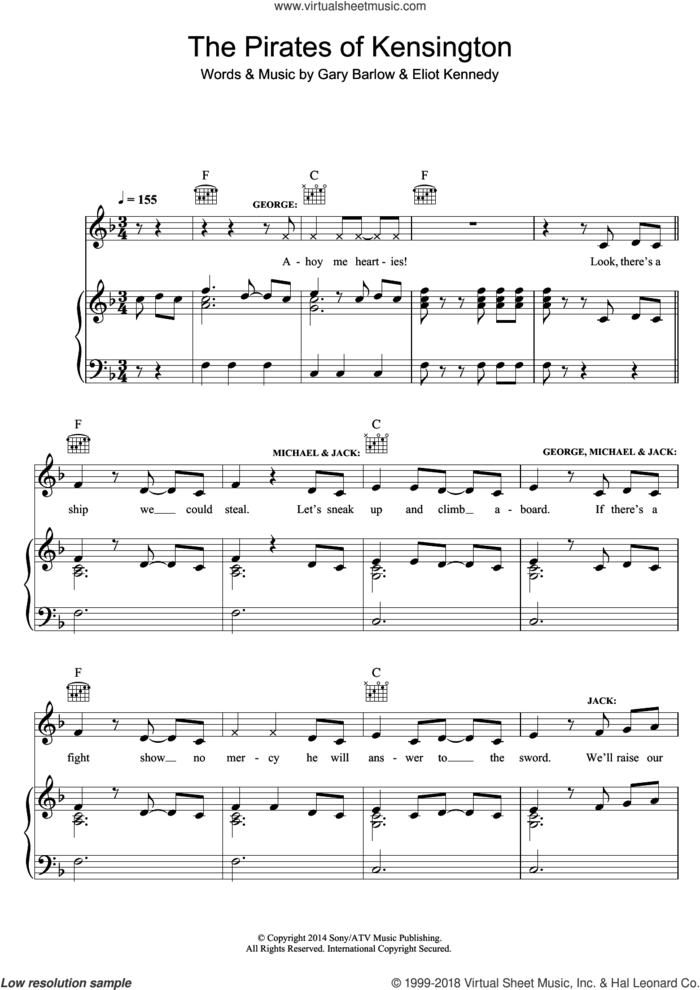 The Pirates Of Kensington (from 'Finding Neverland') sheet music for voice, piano or guitar by Eliot Kennedy and Gary Barlow, intermediate skill level