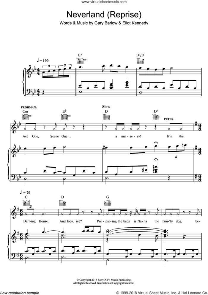 Neverland (Reprise) (from 'Finding Neverland') sheet music for voice, piano or guitar by Eliot Kennedy and Gary Barlow, intermediate skill level