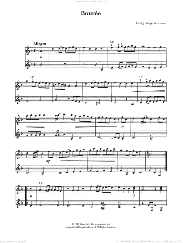 Bouree sheet music for guitar solo (chords) by Georg Philipp Telemann, classical score, easy guitar (chords)