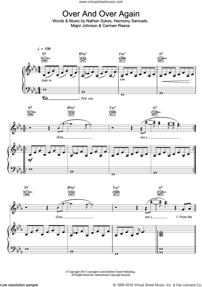 Over And Over Again sheet music for voice, piano or guitar by Nathan Sykes, Carmen Reece, Harmony Samuels and Major Johnson, intermediate skill level