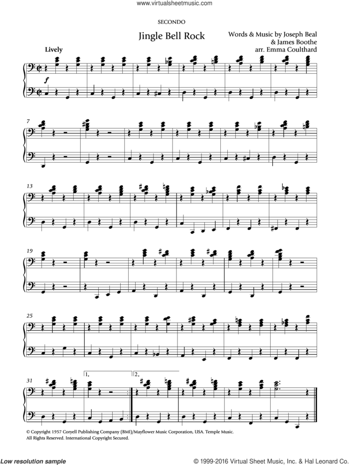 Jingle Bell Rock sheet music for piano solo by Bobby Helms, Emma Coulthard, James Boothe and Joe Beal, intermediate skill level