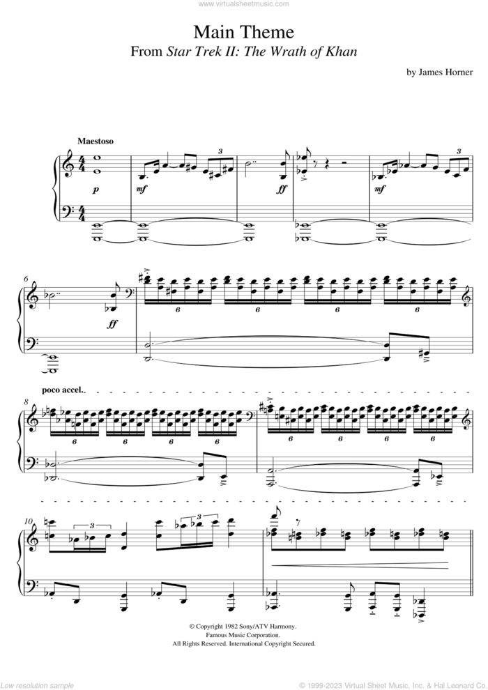 Star Trek II: The Wrath Of Khan sheet music for piano solo by James Horner, intermediate skill level