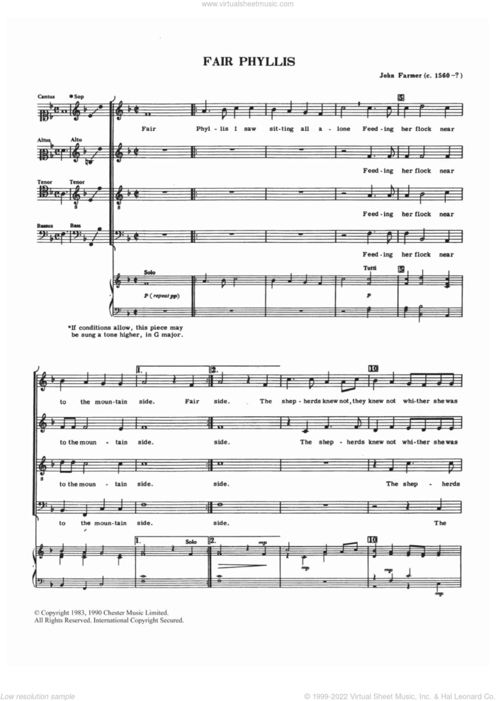 Fair Phyllis sheet music for choir by John Farmer, classical score, intermediate skill level