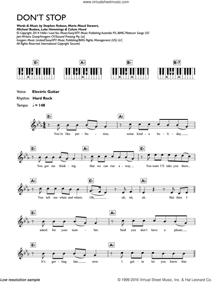 Don't Stop sheet music for piano solo (chords, lyrics, melody) by 5 Seconds of Summer, Calum Hood, Luke Hemmings, Marie Maud Stewart, Michael Busbee and Steve Robson, intermediate piano (chords, lyrics, melody)