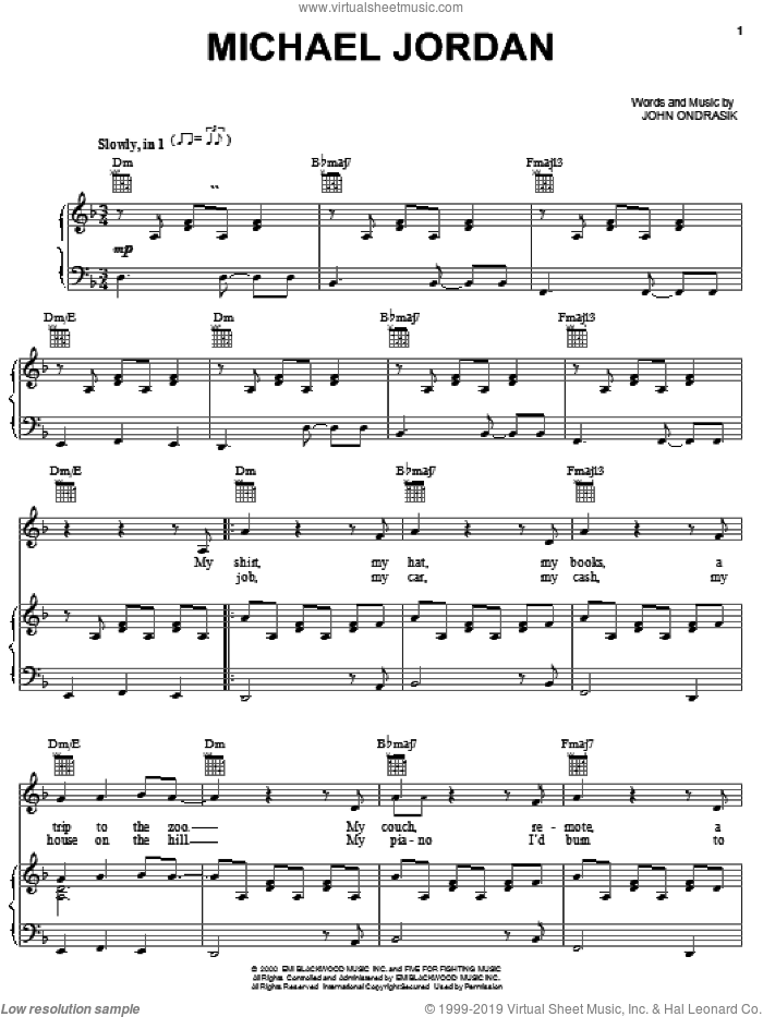 Michael Jordan sheet music for voice, piano or guitar by Five For Fighting and John Ondrasik, intermediate skill level