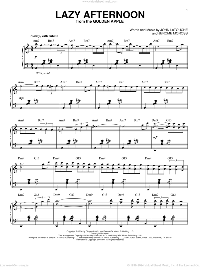 Lazy Afternoon [Jazz version] (arr. Brent Edstrom) sheet music for piano solo by John Latouche and Jerome Moross, intermediate skill level