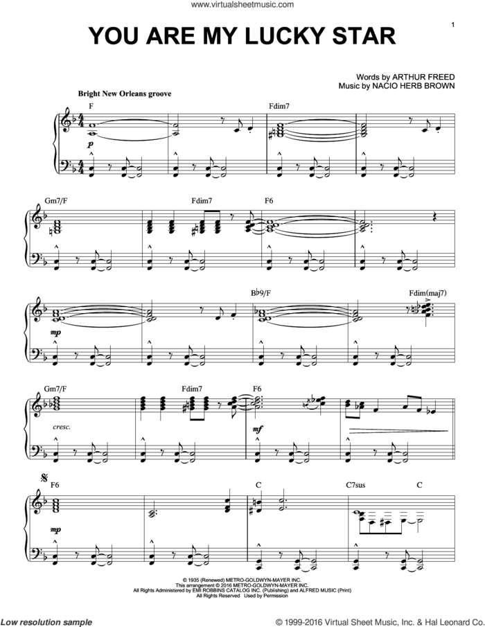 You Are My Lucky Star [Jazz version] (arr. Brent Edstrom) sheet music for piano solo by Nacio Herb Brown and Arthur Freed, intermediate skill level