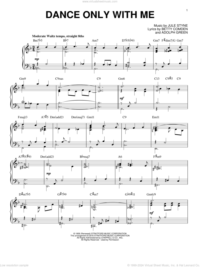 Dance Only With Me [Jazz version] (arr. Brent Edstrom) sheet music for piano solo by Perry Como, Adolph Green, Betty Comden and Jule Styne, intermediate skill level