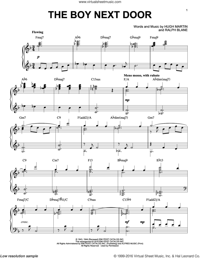 The Boy Next Door [Jazz version] (arr. Brent Edstrom) sheet music for piano solo by Hugh Martin, Secrets, Hugh Martin & Ralph Blane and Ralph Blane, intermediate skill level