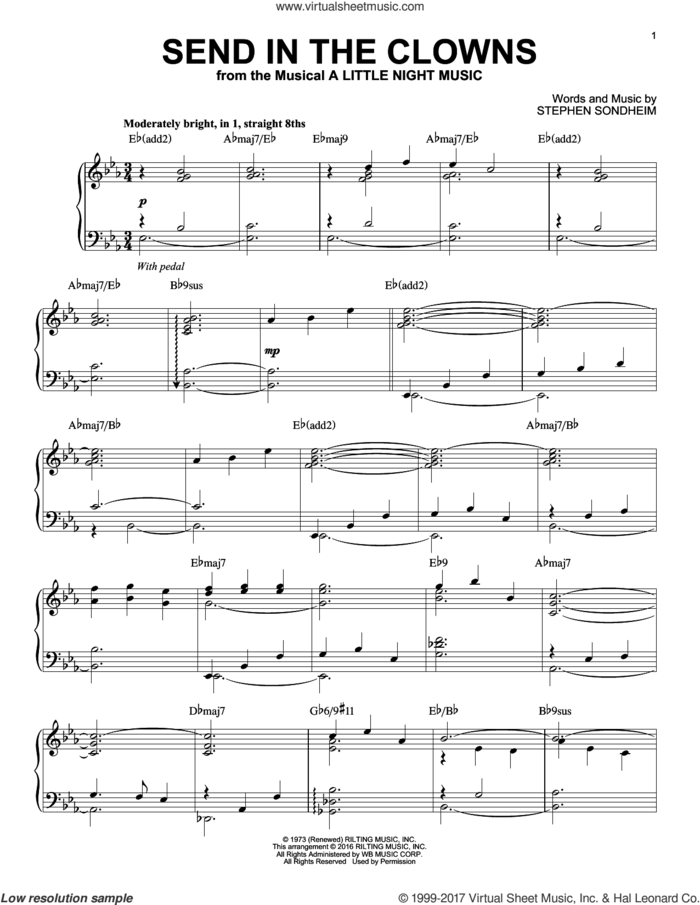 Send In The Clowns [Jazz version] (arr. Brent Edstrom) sheet music for piano solo by Stephen Sondheim, intermediate skill level