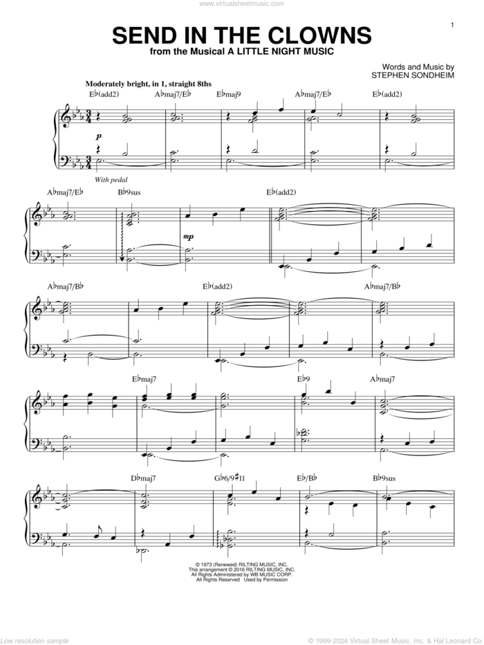 Send In The Clowns [Jazz version] (arr. Brent Edstrom) sheet music for piano solo by Stephen Sondheim, intermediate skill level