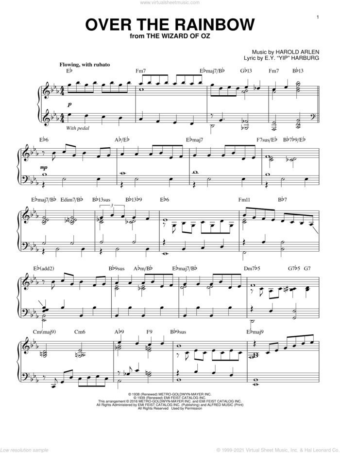 Over The Rainbow [Jazz version] (arr. Brent Edstrom) sheet music for piano solo by Harold Arlen and E.Y. Harburg, intermediate skill level
