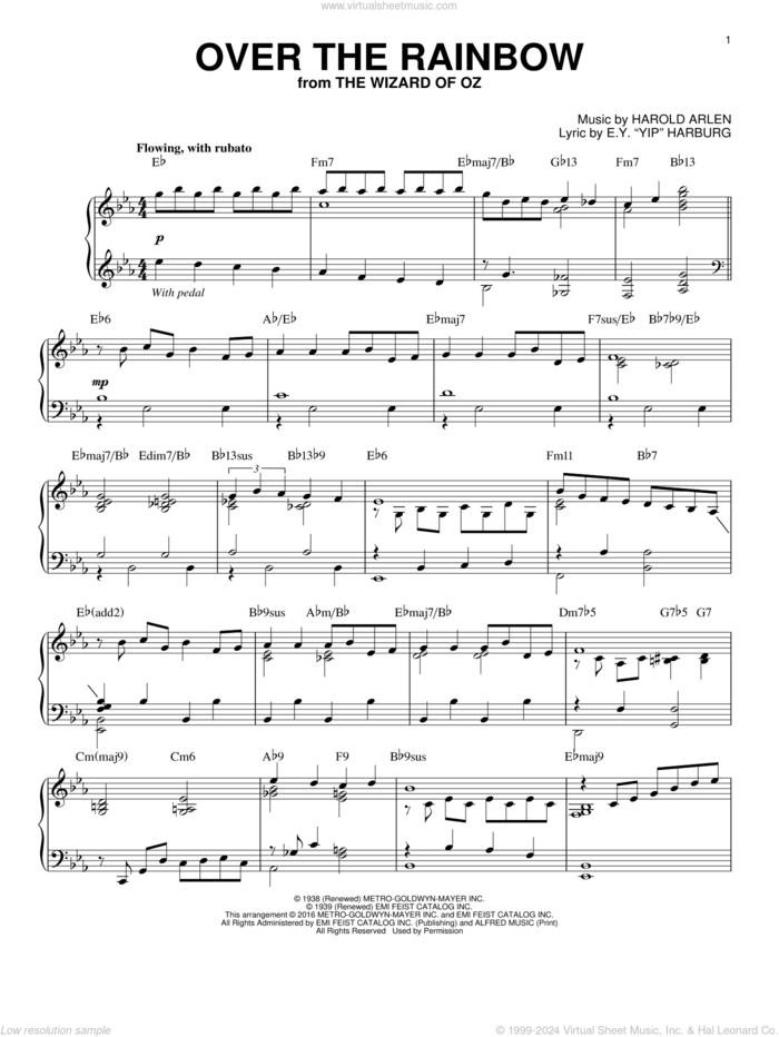 Over The Rainbow [Jazz version] (arr. Brent Edstrom) sheet music for piano solo by Harold Arlen and E.Y. Harburg, intermediate skill level