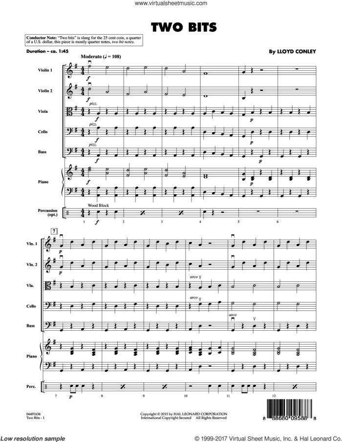 Two Bits (COMPLETE) sheet music for orchestra by Lloyd Conley, intermediate skill level