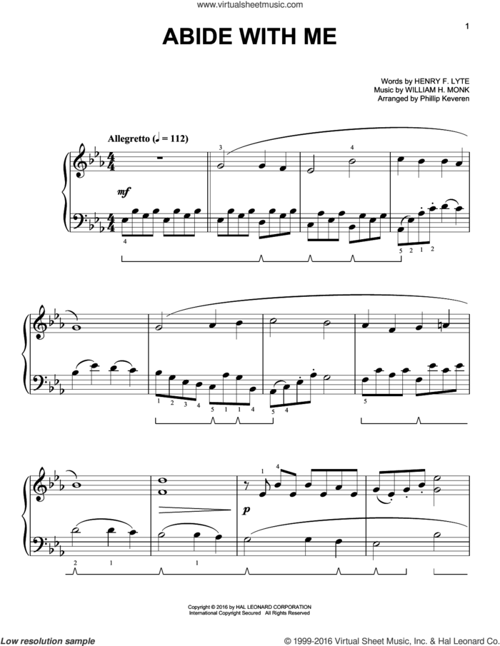 Abide With Me [Classical version] (arr. Phillip Keveren), (easy) sheet music for piano solo by Henry F. Lyte, Phillip Keveren and William Henry Monk, easy skill level