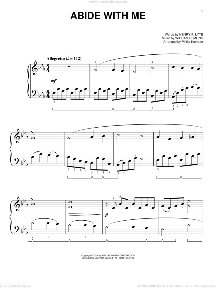 Abide With Me [Classical version] (arr. Phillip Keveren), (easy) sheet music for piano solo by Henry F. Lyte, Phillip Keveren and William Henry Monk, easy skill level