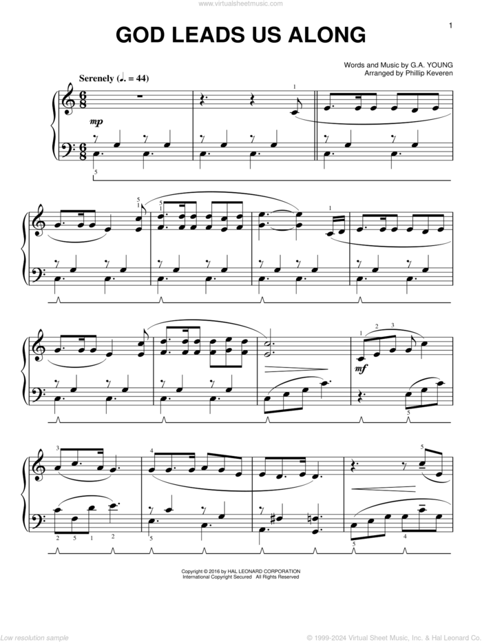 God Leads Us Along [Classical version] (arr. Phillip Keveren) sheet music for piano solo by G.A. Young and Phillip Keveren, easy skill level