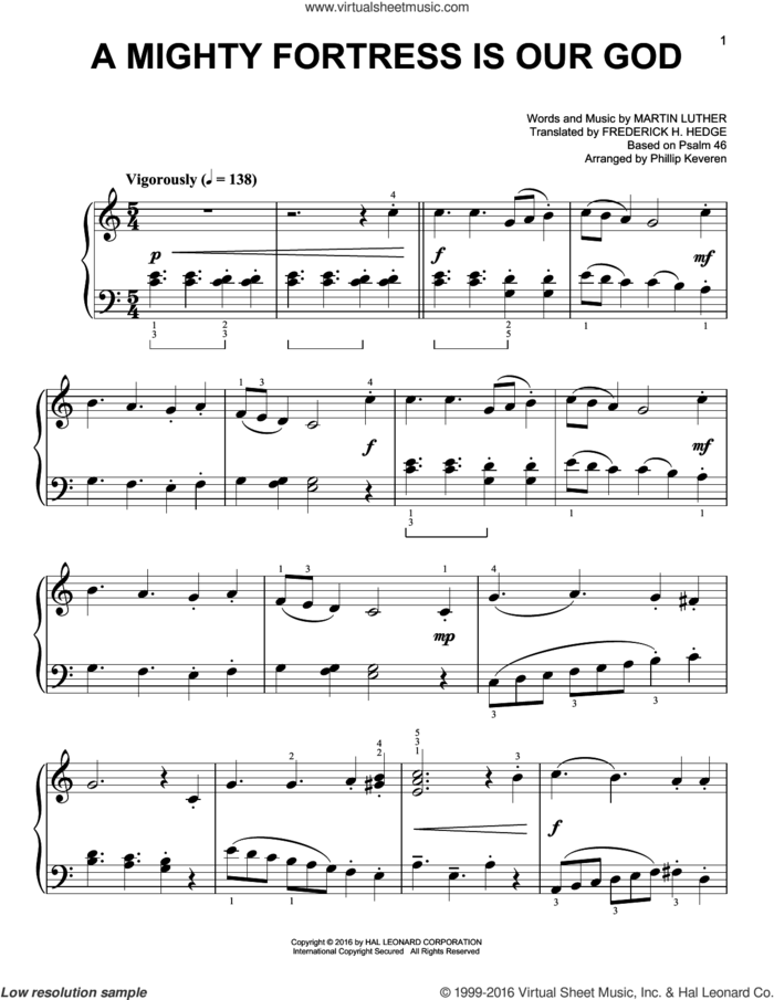 A Mighty Fortress Is Our God [Classical version] (arr. Phillip Keveren), (easy) sheet music for piano solo by Martin Luther, Phillip Keveren, Frederick H. Hedge and Miscellaneous, easy skill level