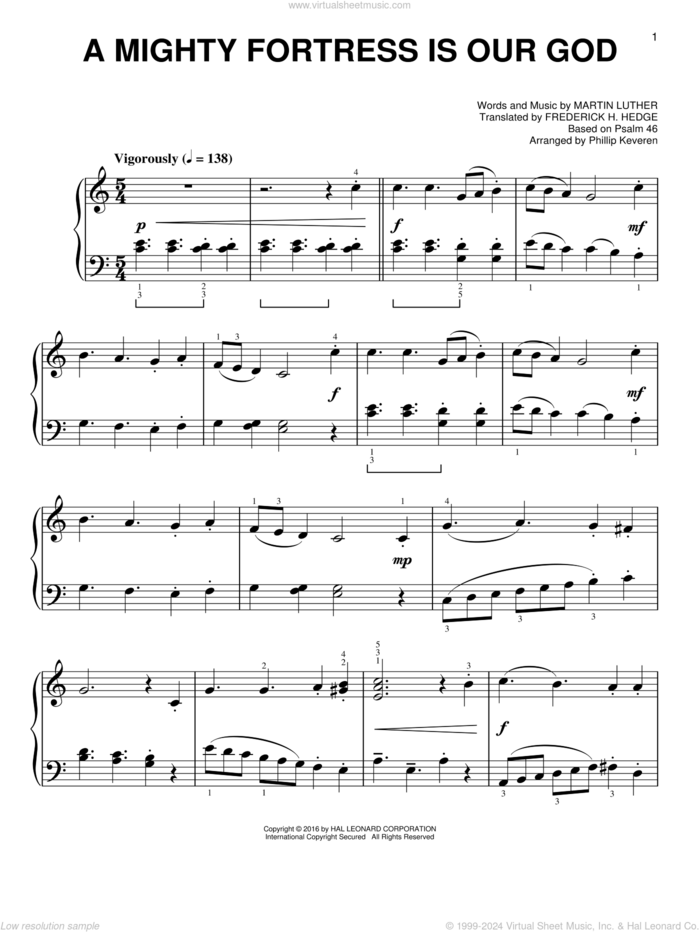 A Mighty Fortress Is Our God [Classical version] (arr. Phillip Keveren), (easy) sheet music for piano solo by Martin Luther, Phillip Keveren, Frederick H. Hedge and Miscellaneous, easy skill level