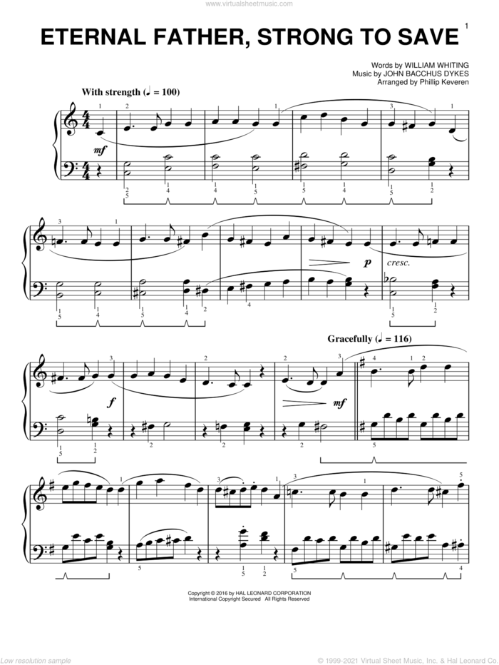 Eternal Father, Strong To Save [Classical version] (arr. Phillip Keveren) sheet music for piano solo by John Bacchus Dykes, Phillip Keveren and William Whiting, easy skill level