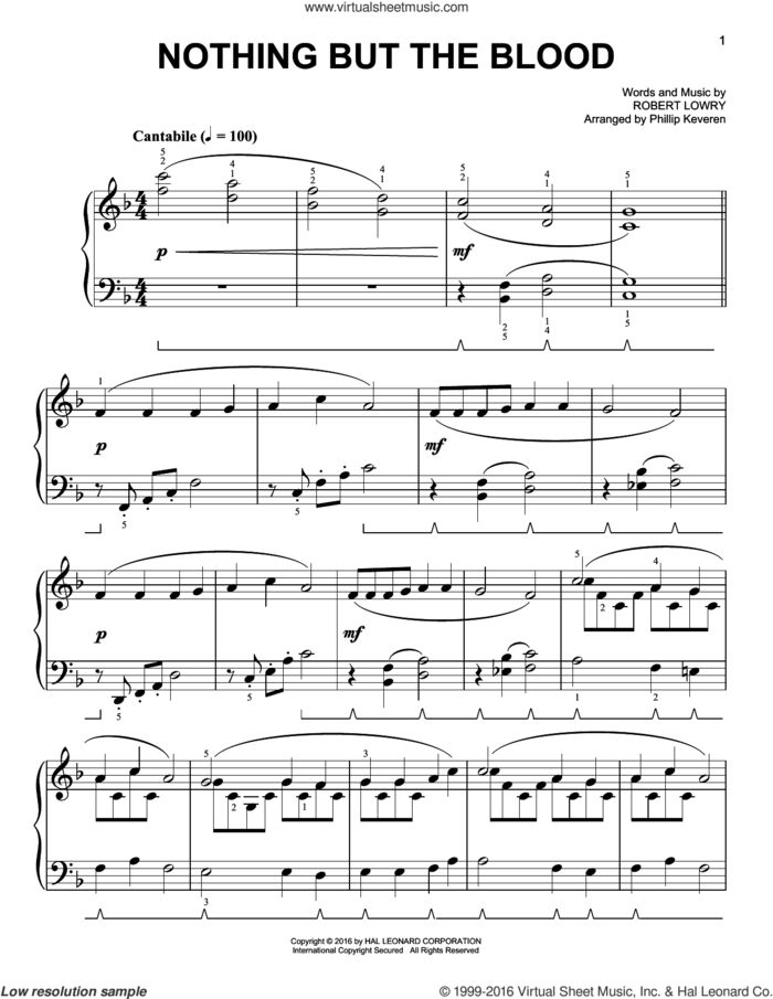 Nothing But The Blood [Classical version] (arr. Phillip Keveren) sheet music for piano solo by Robert Lowry and Phillip Keveren, easy skill level