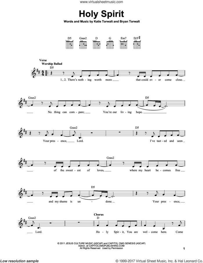 Holy Spirit sheet music for guitar solo (chords) by Bryan Torwalt, Bryan & Katie Torwalt, Francesca Battistelli and Katie Torwalt, easy guitar (chords)