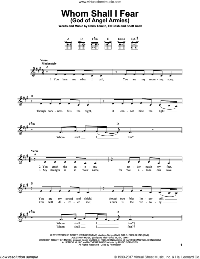Whom Shall I Fear (God Of Angel Armies) sheet music for guitar solo (chords) by Scott Cash, Chris Tomlin and Ed Cash, easy guitar (chords)