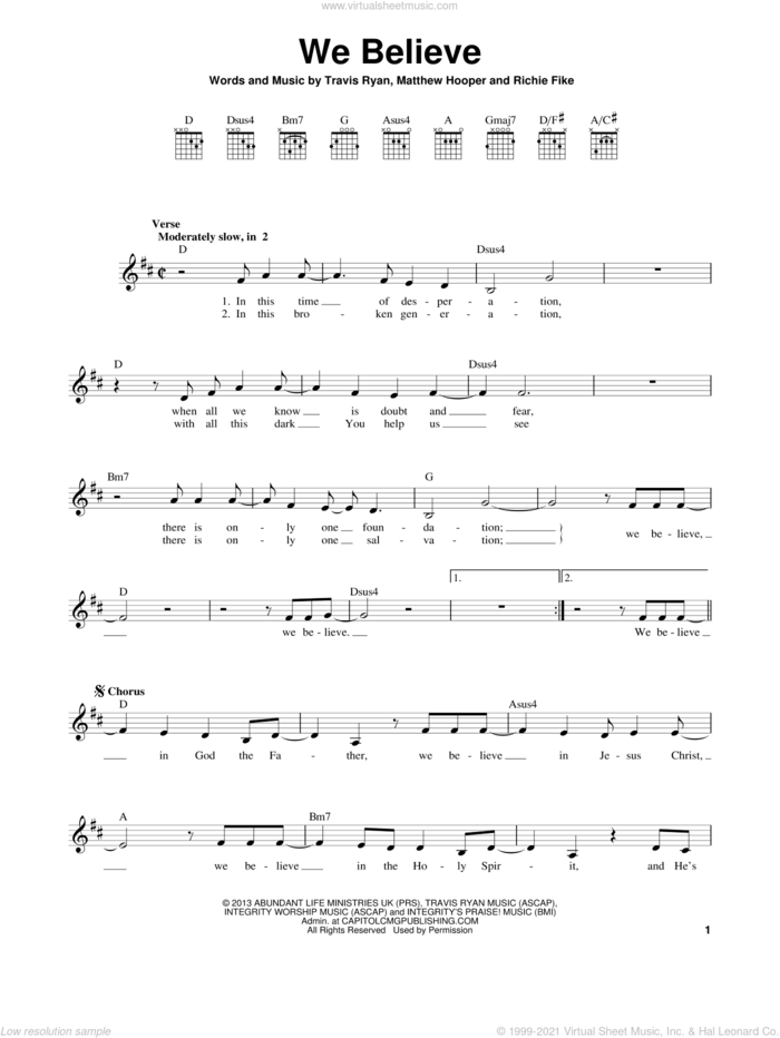 We Believe sheet music for guitar solo (chords) by Newsboys, Matthew Hooper, Richie Fike and Travis Ryan, easy guitar (chords)