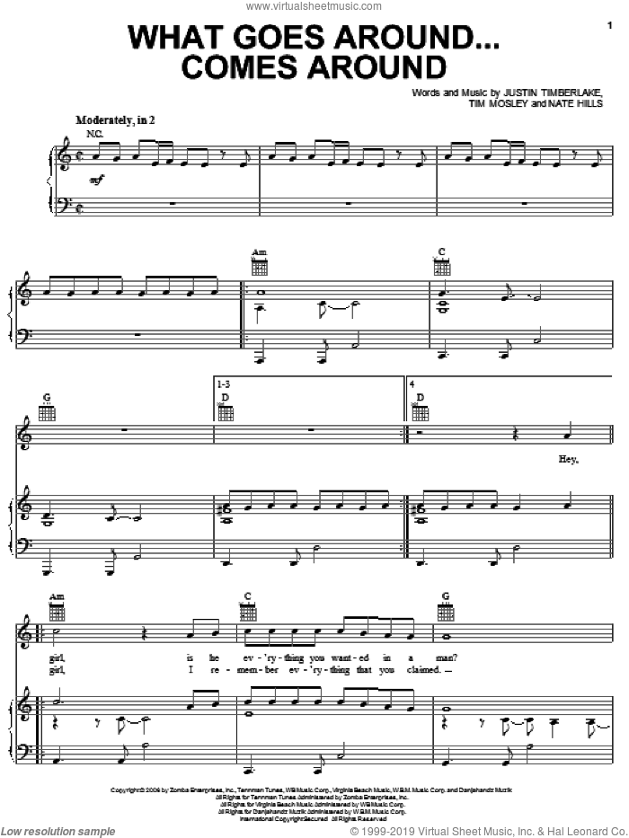What Goes Around...Comes Around Interlude sheet music for voice, piano or guitar by Justin Timberlake, Nate Hills and Tim Mosley, intermediate skill level