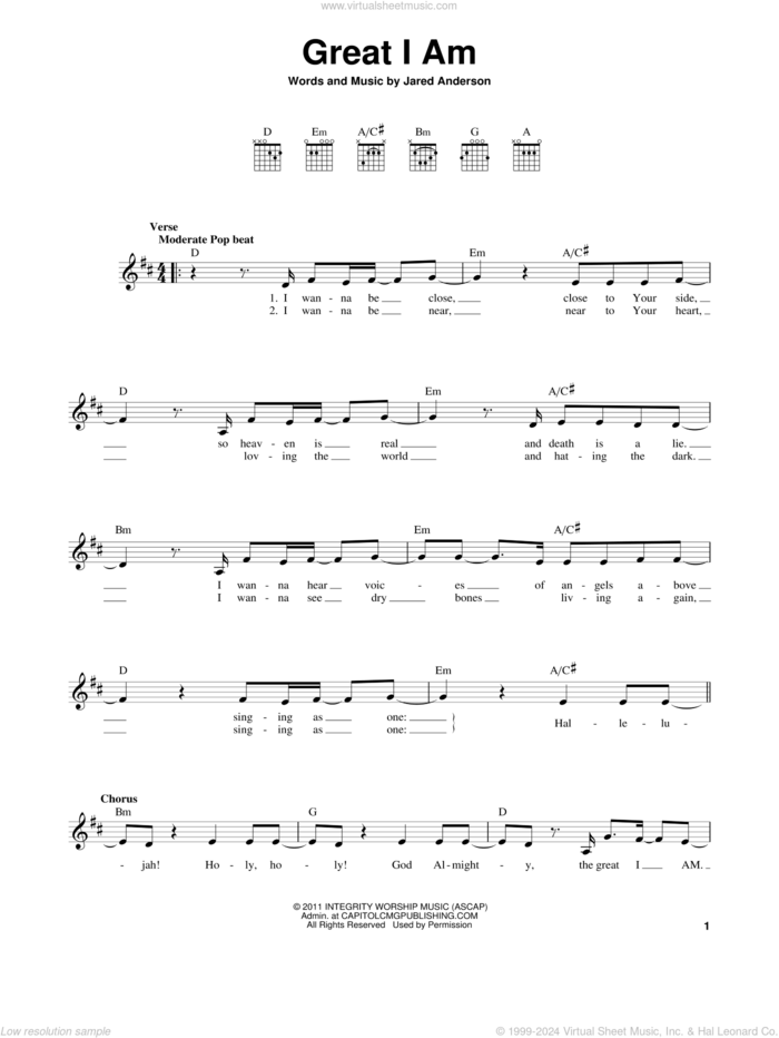 Great I Am sheet music for guitar solo (chords) by Jared Anderson, easy guitar (chords)