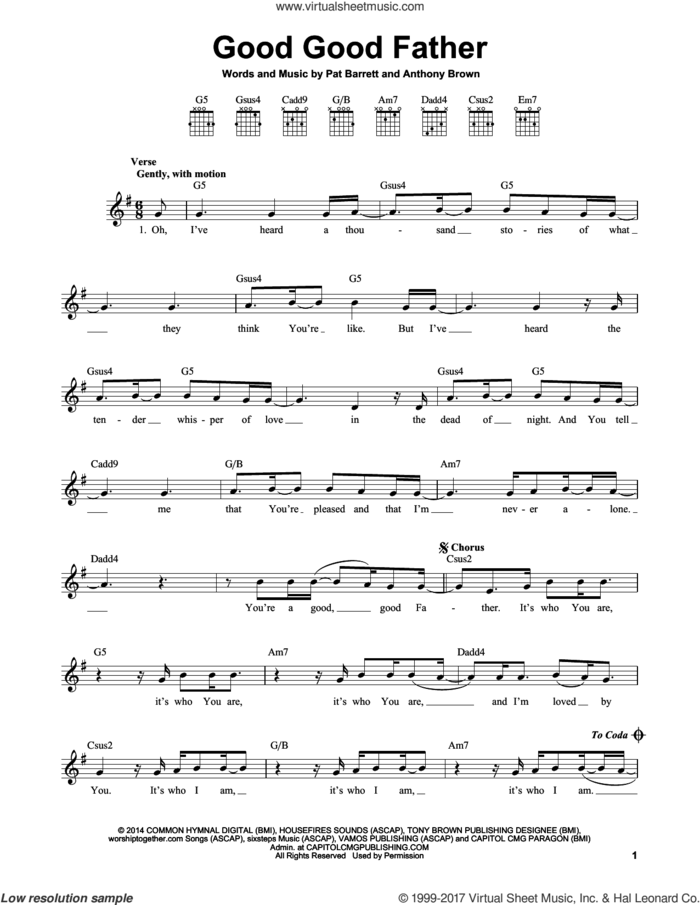 Good Good Father sheet music for guitar solo (chords) by Pat Barrett, Chris Tomlin and Anthony Brown, easy guitar (chords)