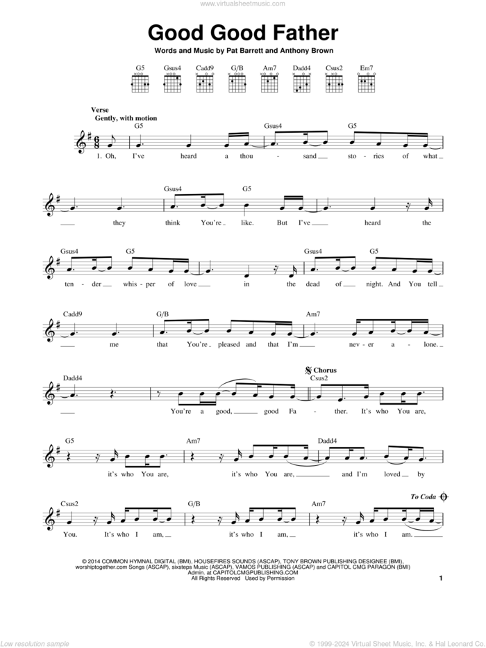 Good Good Father sheet music for guitar solo (chords) by Pat Barrett, Chris Tomlin and Anthony Brown, easy guitar (chords)