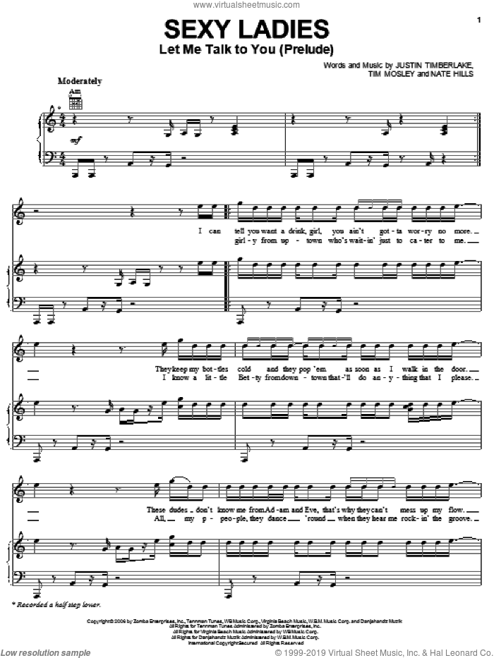 Sexy Ladies (Let Me Talk To You Prelude) sheet music for voice, piano or guitar by Justin Timberlake, Nate Hills and Tim Mosley, intermediate skill level