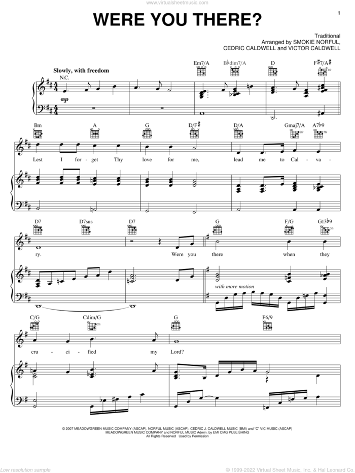 Were You There? sheet music for voice, piano or guitar by Smokie Norful, Amazing Grace (Movie), Cedric Caldwell and Miscellaneous, intermediate skill level