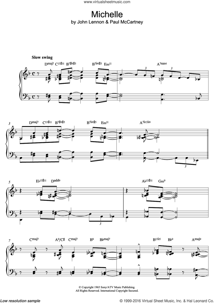Michelle (Jazz version) sheet music for piano solo by The Beatles, John Lennon and Paul McCartney, intermediate skill level
