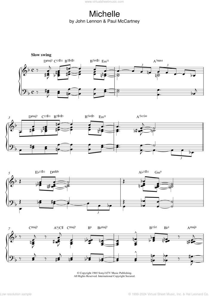 Michelle (Jazz version) sheet music for piano solo by The Beatles, John Lennon and Paul McCartney, intermediate skill level