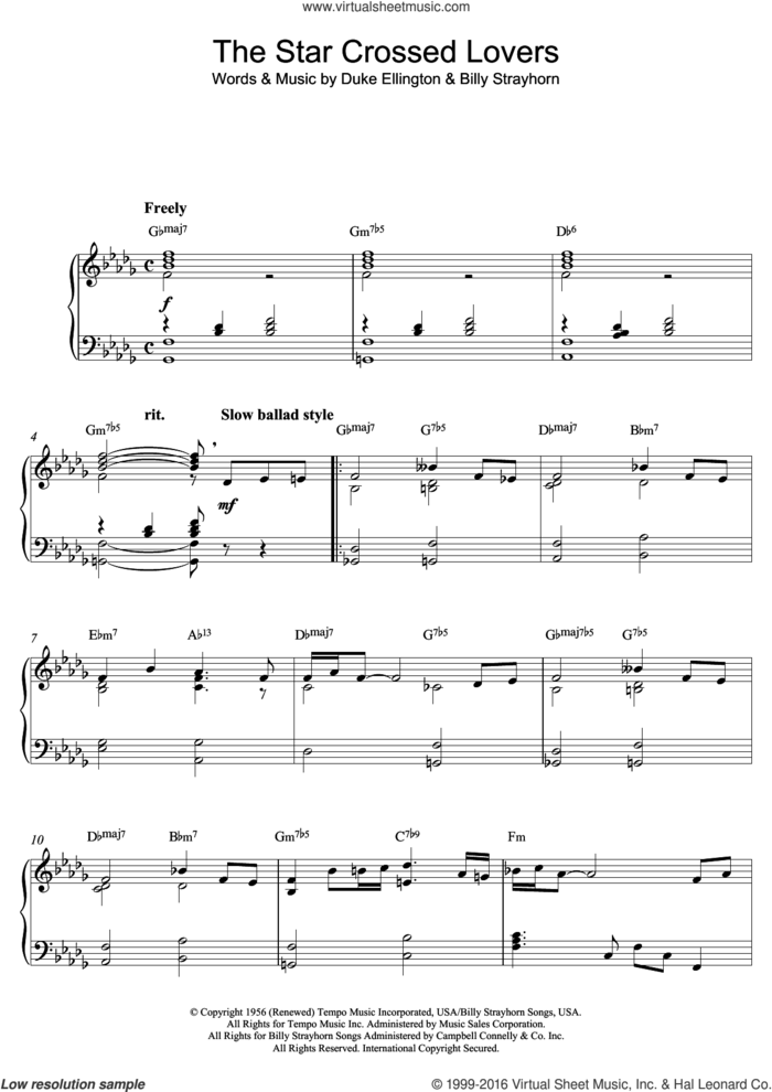 Duke Ellington:The Star Crossed Lovers (from 'Such Sweet Thunder') sheet music for piano solo by Duke Ellington and Billy Strayhorn, intermediate skill level