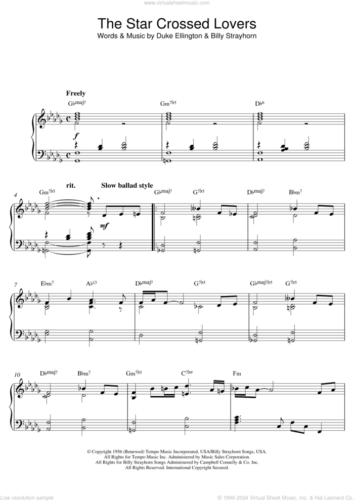 Duke Ellington:The Star Crossed Lovers (from 'Such Sweet Thunder') sheet music for piano solo by Duke Ellington and Billy Strayhorn, intermediate skill level