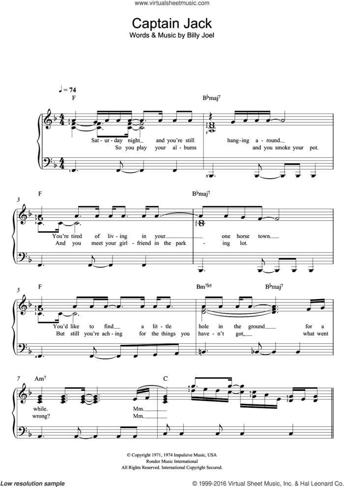 Captain Jack sheet music for voice and piano by Billy Joel, intermediate skill level